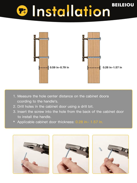 Installation instructions for Antique Brass Cabinet Pulls With Three And Three Quarters Inch Hole Centers.