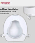 Savanah Raised Toilet Seat With Lid 6 Inch Lift for Seniors showing adjustable brackets and secure fit, white.