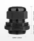 Two Pack 1-1/4 Inch NPT Nylon Cable Glands Waterproof Adjustable 18.5-25mm 0.73-0.98 Inch IP68 Weatherproof Seals With Gaskets For Indoor And Outdoor Electrical Installations And Cable Entry Protection. Black 1-1/4 NPT nylon cable gland, 42mm wide