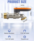 Upgraded Outdoor Faucet Lockout System With Password Lock Gate Valve Integrated Orange Brass Handle Anti Theft Water Shutoff