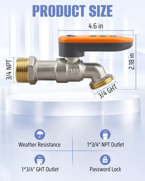 Upgraded Outdoor Faucet Lockout System With Password Lock Gate Valve Integrated Orange Brass Handle Anti Theft Water Shutoff
