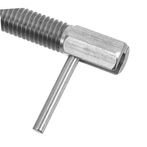 Close-up of Professional Grade Stainless Steel Spring Loaded Plunger Pin Cabinet Latch with a hex nut and spring mechanism.