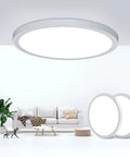 Flush Mount Ceiling Light Fixtures 24W Flat LED Ceiling Light 6000K 2200LM Ultra Thin Round White Lamp in modern living room.
