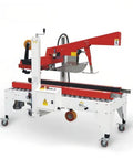 Automatic Carton Sealer With Size Adjustment For Heavy-Duty Shipping, No-Nonsense Box Sealing Machine With Adjustable Width, Tape Apply And Cut Function, Perfect For Commercial Packaging Lines. red steel carton sealer on casters