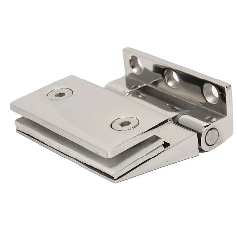 304 Stainless Steel Glass Door Hinge Single Side Mount For Tempered Glass Rust Buster Build, detailed view showing mounting plate.