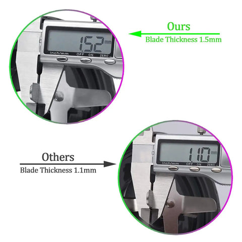 Two Pack Replacement Blender Blade Parts Kit For 600W And 900W High Speed Blenders showing 1.5mm blade thickness comparison