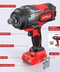 Cordless Three-Quarter Inch Beefy Torque Impact Wrench for Milwaukee 18V Batteries, 1850 ft-Lbs Brushless Motor with details.