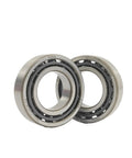 Close-up of two angular contact ball bearings for Beefed Up Angular Contact Ball Bearing Shaft For Machine Tools With 71820C 71821C 71822C 71824C AC Precision Bearing Shaft P2 Single Industrial Grade For Smooth High Speed Operation on a white background.