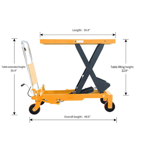 Heavy Duty Hydraulic Lift Table Cart Handles Crushing 1760 Lb Loads For Engine Swaps And Gear Hauling with extended height of 39.4 inches.