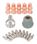 Get Ready For Heavy Duty Cuts With This 22PC Plasma Cutting Consumables Kit. Includes Premium brass electrodes nozzles caps.