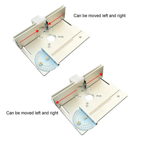 Built Tough Metal Router Table With Heavy Duty Aluminum Top Plate And No Sweat Lift System Adjustable Angle Guide detail of movable angle guide and adjustable features.