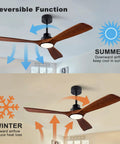 Cool 52 Inch Wood Ceiling Fan With Light Remote, Quiet DC Motor, 3 Solid Wood Blades in Black and Dark Walnut, reversible function