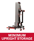 Material Lift Made For The Shop Floor Beast With 24 Ft Lift Height And 650 Lbs Capacity shown in vertical storage mode.