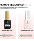 Two Piece 15ml HEMA Free Nail Glue And Builder Gel Set shown with black glue bottle and white builder gel bottle