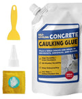 Professional Grade Concrete Caulk And Strong Cement Sealant Bonding Adhesive For Rapid Crack Filling That Sets Quick To Block Water Leaks And Keep Pavement Looking Rock Solid with applicator and gloves.
