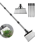 Heavy Duty Beefy Garden Cleaning Shovel With 59 Inch Adjustable Handle Carbon Steel Flat Shovel shown with removable parts.