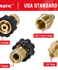 YAMATIC brass quick-connect pressure-washer adapters set; 4-piece with M22-14mm male/female and 1/4 in plug and socket
