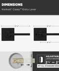 Dimensions of Keyed Entry Door Handle With Lock And Key, Reversible Exterior Lever, Matte Black Finish, with adjustable latch