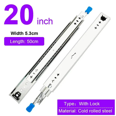 20 inch Heavy Duty Locking Drawer Slides Full Extension Runners Built To Last For Smooth Silent Opening And Closing Rust Resistant Steel Rails With Ball Bearing Rollers Electroplated And Powder Coated Finish 1 Pair, cold rolled steel