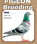 Pro Grade Breeding Logbook For Pigeon Racing And Data Tracking cover with pigeon image and 6x9 inch notebook details.