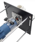 Heavy Duty Aluminum Router Table Insert Plate For Woodworking Routers Rock Solid Precision Mount with a router attached, showing detail and alignment.