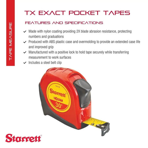Pro Grade Heavy Duty Retractable Imperial Pocket Tape Measure With Nylon Coating, 30 ft length, ABS case, overmold grip, end hook