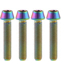 Four rainbow titanium M5x25mm tapered-head screws