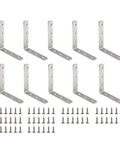 Dang Solid Stainless Steel Corner Braces Heavy Duty Right Angled L Shaped Brackets For Wood Furniture Bedframes And Cabinets Built Tough Diy Kit Of Ten Pieces, set of 10 with screws.