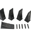 5X X156L Bucket Teeth Kit With 156LPN Long Pins For 156 Series Excavators And Skid Steers Beefy Teeth And Adapters TX156 6716001 1914210182 Compatible With Backhoes Mini Excavators And Tractor Style Machines, showing side view of black teeth and pins on white background