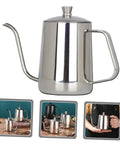 Smooth Pour Long Spout Coffee Kettle With Lid Stainless Steel Tea Pot For Home Office Brewing Gear Non Drip Design, side view.