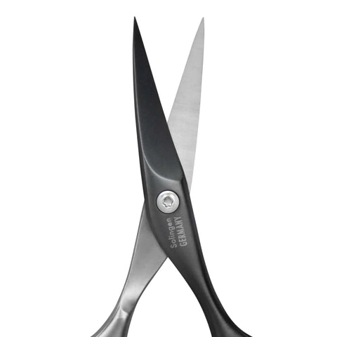 Self Sharpening Titanium Coated Nail Cutter Scissors For Pro Manicure, High Carbon Steel Durability, close-up on open blades