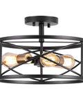 Three Light Semi Flush Mount Ceiling Light With Industrial Modern Farmhouse Style And Metal Cage 14 Inch Wide Oil Rubbed Bronze Finish E26 Base