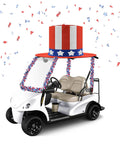 Patriotic Fourth Of July Giant Hat Golf Cart Decoration Set With Red White Blue Star Tinsel And Rope Includes Suction Cups Ribbons