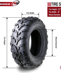 Heavy Duty 6 Ply Mud Tires for ATV UTV 25x8x12 Set of 2 With Deep Lug Tread 0.6 Inch Depth 6 Inch Rim Width Max Load 340 Lbs at 7 PSI