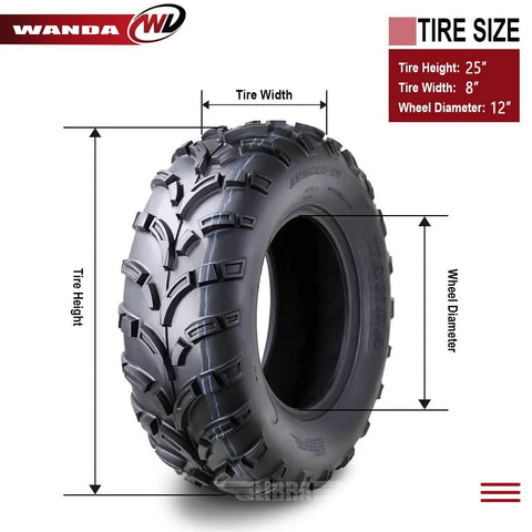 Heavy Duty 6 Ply Mud Tires for ATV UTV 25x8x12 Set of 2 With Deep Lug Tread 0.6 Inch Depth 6 Inch Rim Width Max Load 340 Lbs at 7 PSI