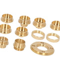 Top Drawer Brass Router Template Guide Kit With 11 Piece Precision Setup including brass guide adapters and locking nuts.