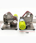 Mini Electric Belt Grinder Machine Sharpener And Polisher Tool Ideal For Metalworking Projects shown from the side, demonstrating compact design.