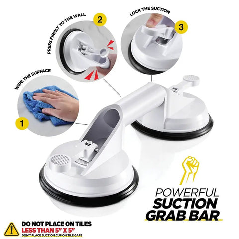 Non Slip Grippy Shower Chair With Suction Grab Bar And Suction Cup Head Holder Back Scrubber Sponge Tool 8 Adjustable Heights Portable Bath Chair For Elderly Set Of 5 showing powerful suction grab bar detail.