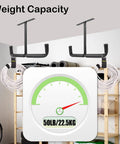 Overhead Garage Storage 4 Pack Hooks Set displaying 50lb capacity gauge and ceiling-mounted black heavy duty hangers.