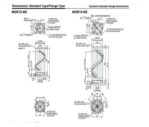 High Performance Pneumatic Cylinder Rotary Joint Kit For Industrial Machinery MQR Series M5 Thread dimension specifications diagram.