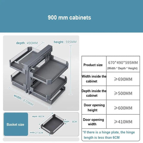 Diagram of Blind Corner Cabinet Pull Out Organizer With Rotate Turntable Lazy Susan Full Extension Dish Rack 90cm dimensions