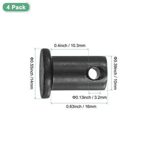 Beefy 4 Pack Single Hole Clevis Pins M10x16mm Carbon Steel Flat Head for Mechanical Linkage Fixed Parts Ship Rigging and Link Hinge Systems Reusable Heavy Duty Fasteners for Agriculture Aviation and Construction, black pin with 14mm head
