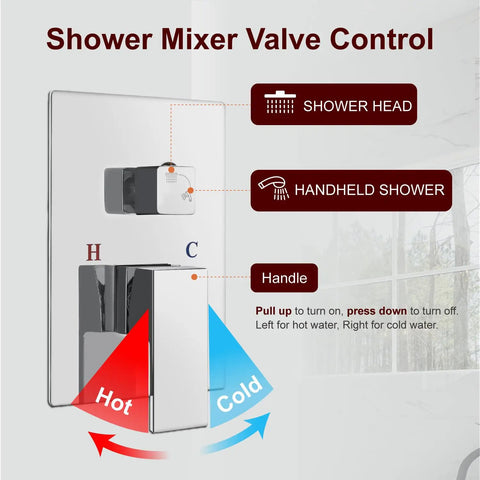Chrome Ceiling Mount 16 Inch Rainfall Shower Head With Handheld Spray, high pressure mixer valve control panel