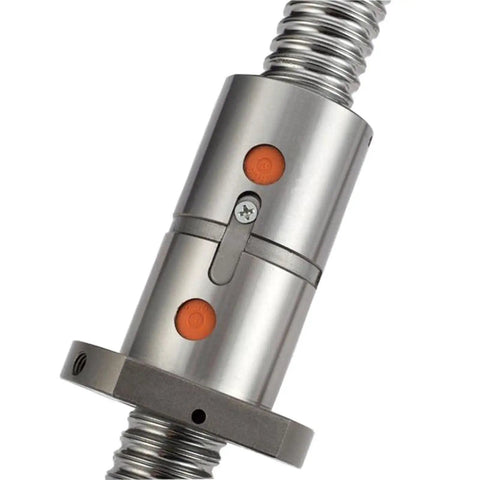 Close-up of Beefy DFU1605 Ball Screw With Double Nut BK12 BF12 End Machined for CNC Engravers, showcasing the screw threading.