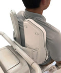 Two Panel Backrest Toilet Support For Elderly And Handicap Access, Totally Comfortable Lumbar Back Aid shown in bathroom use