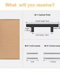 Box contents showing 30 Pack 5 Inch Cabinet Handles Matte Black Stainless Steel Drawer Pulls with screws and measurements.