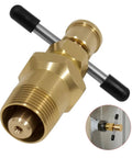Olive Puller Tool For Brass Pipes Pro Grade Heavy Duty Pipe Olive Remover shown with usage on brass pipe.