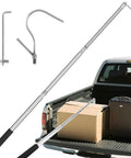 Bed Buddy Truck Tool Adjustable 16 To 37 Inch Cargo Grabber with sturdy steel hook extended in truck bed with luggage and box