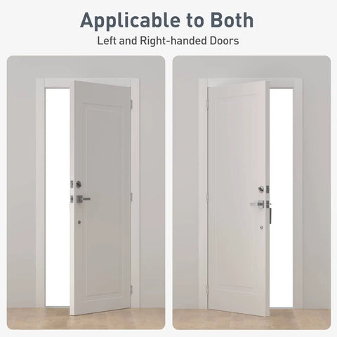 Self Closing Door Hinges 3.5 Inch Brushed Nickel Beefy Spring Loaded Hinges Heavy Duty Adjustable Tension For Interior Doors UL Listed Five Eighths Inch Radius Corners 2 Pack installed on left and right-handed doors