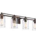 4 Light Vanity Light Fixture In Oil Rubbed Bronze Finish With Clear Glass Cylinders, Farmhouse Style Wall Sconce For Bathroom